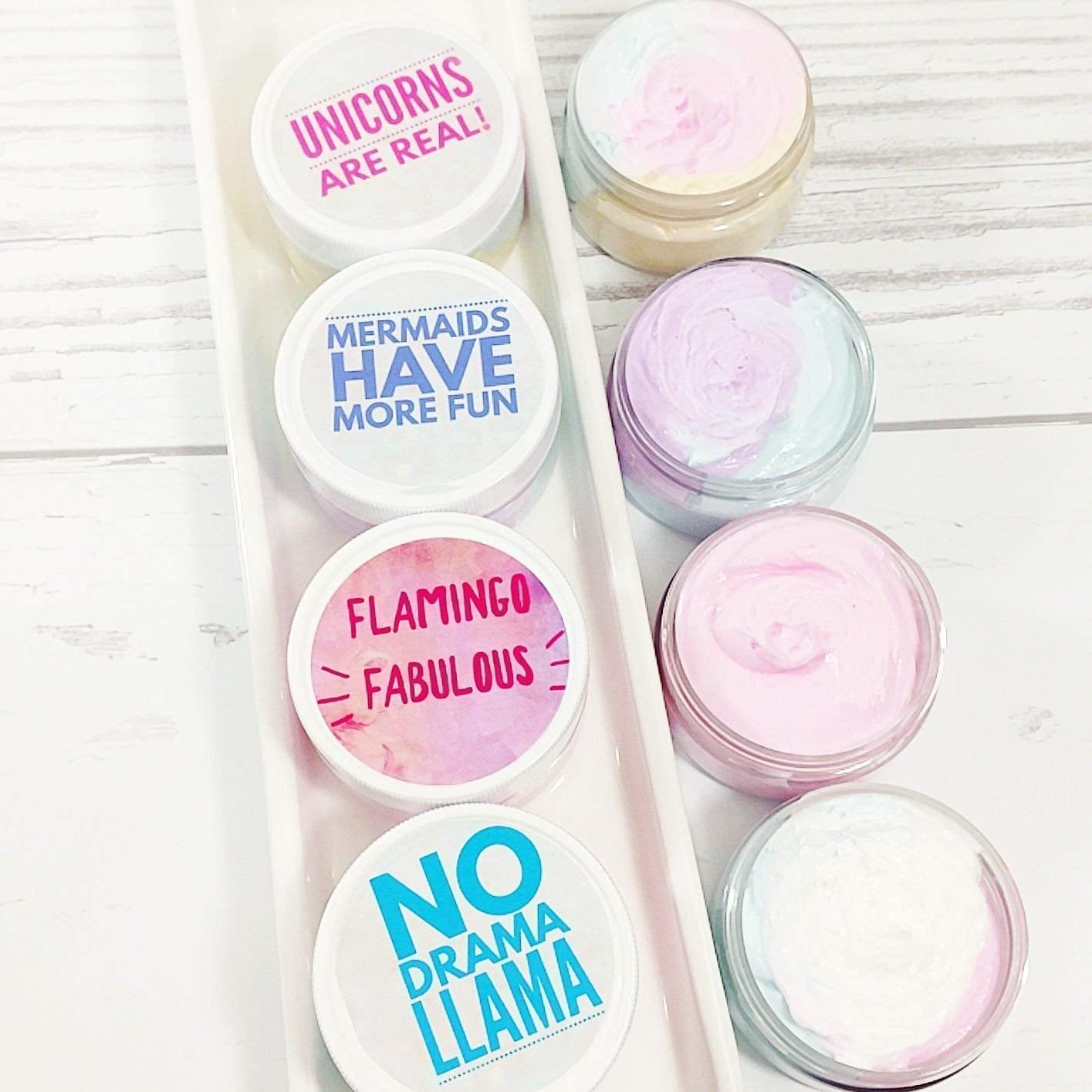 Whipped Body Butter Collection Set of 4 Hand Creams. Unicorn Mermaid Flamingo Llama