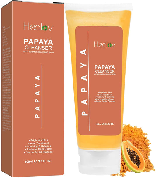 Papaya Soap Face & Body Wash – Skin Brightening Facial Cleanser for Spots – Exfoliating Face Wash Reduces Acne, Cleanses Scars, & Discoloration – with Turmeric, Kojic Acid, & Essential Oils